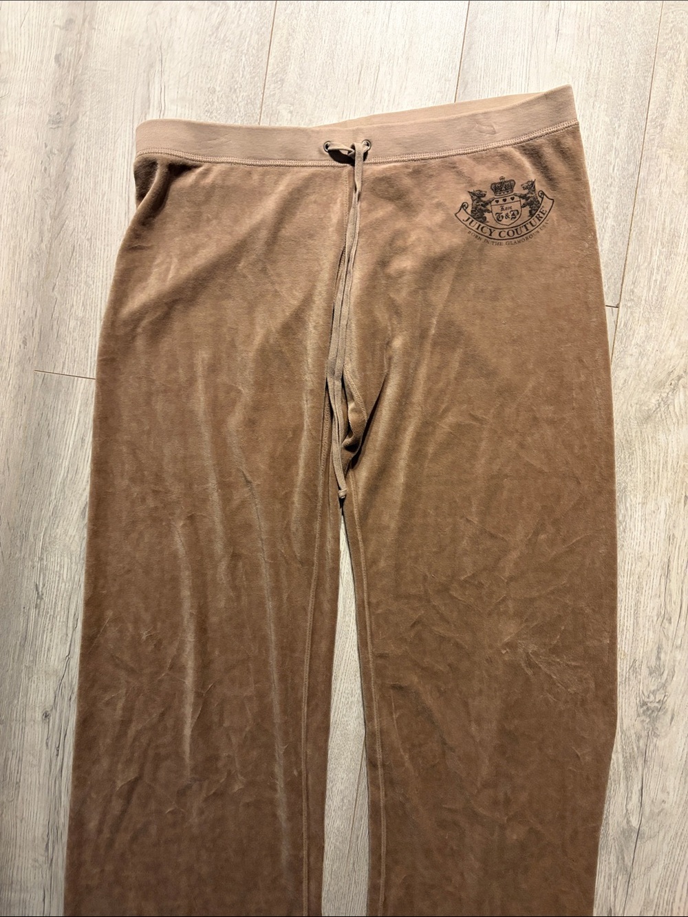 Juicy Couture Women Brown Velour Joggers with Crest Logo